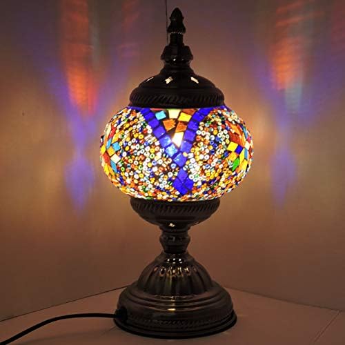 SILVERFEVER Handcrafted Mosaic Turkish Lamp Moroccan Glass Table Desk Bedside Light Bronze Base with E12 Bulb (Bright Starburts)