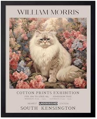 Poster Master Persian Cat Print - Flower & Animal Art - Botanical Exhibition Wall Design - Floral Cat Illustration - Aesthetic Office or Bedroom Decor - 8x10 Black Framed