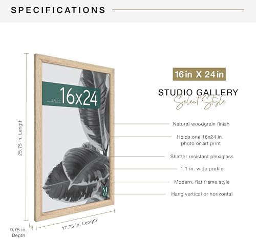 MCS Studio Gallery Poster Frame, 16x24, Natural Woodgrain, 1-Pack