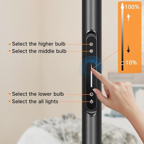 OUTON Arc LED Floor Lamp with Remote & Touch Control, Dimmable Modern Black 3 Light Arched Tall Floor Lamp, Mid Century Adjustable Standing Corner Lamps for Bedroom, Office, Living Room