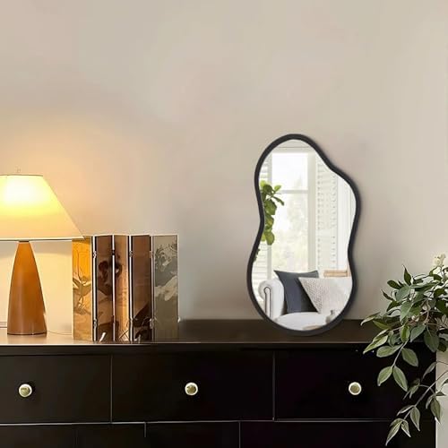 AAZZKANG Irregular Wall Mirror Black Wood Framed Small Asymmetrical | Hanging Mirrors for Bedroom Living Room Bathroom Entryway Dressing Room Decorative