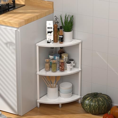 3 Tier Corner Shelf Stand for Bathroom, 23.2", Marble White
