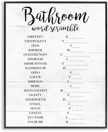 'Bathroom Word Scramble White and Black Word'| Framed Giclee Art