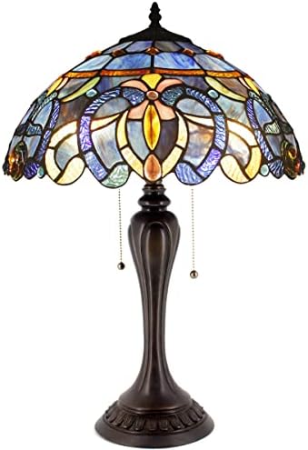 WERFACTORY Tiffany Lamp Blue Purple Cloud Stained Glass Style Table Lamp