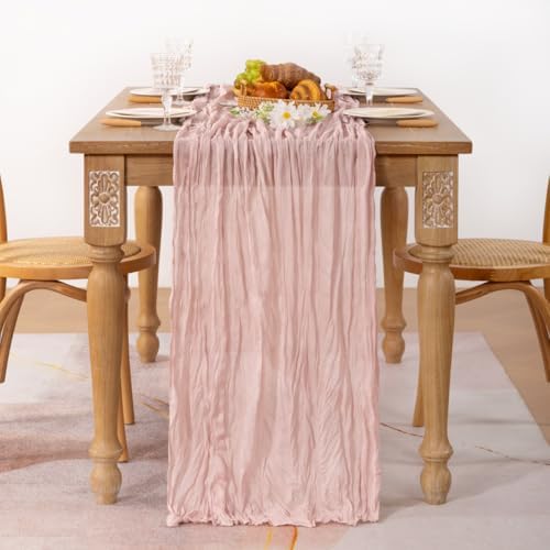 2 Pack Pink Table Runner 10ft Rustic Gauze Cheesecloth Table Decor