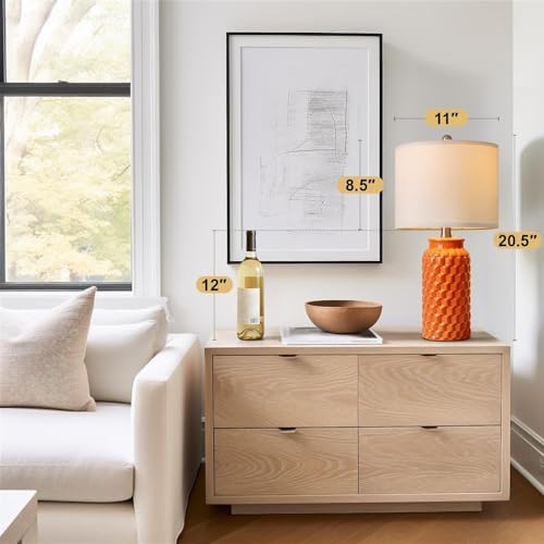 USumkky 20.5" Ceramic Table Lamps Set of 2, Modern Farmhouse Boho Bedside Lamps for Bedroom, Nightstand Lamps for Living Room End Tables, Small Desk Lamps, Orange