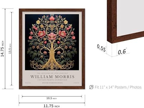 Poster Master William Morris Poster - Tree of Life Print - Flower Art - Tree Illustration - Exhibition Artwork - Aesthetic Artwork - Great Office or Bedroom Decor - 11x14 Brown Framed