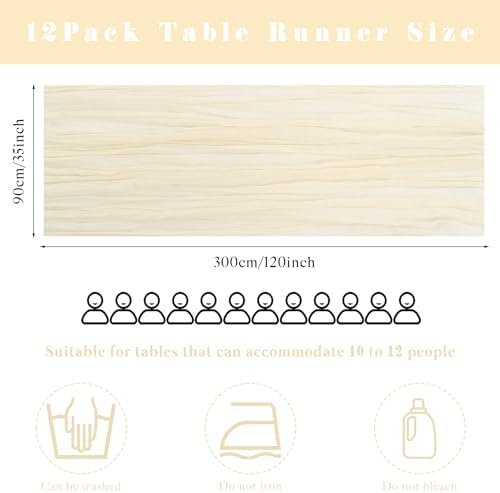 12 Pcs Beige Cheesecloth Table Runner 10FT Runner for Tables Boho Gauze Fabric Table Runner Decoration Rustic Sheer Runner for Wedding Bridal Shower Birthday Party Table Decor (35 x 120 Inches Long)
