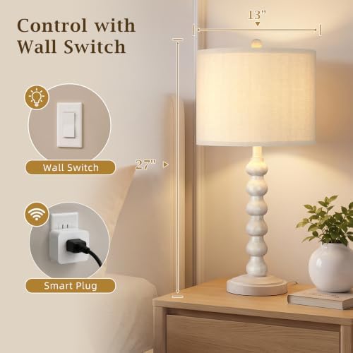 Lovlast 27" Farmhouse Modern Off White Table Lamps for Living Room Bedroom
