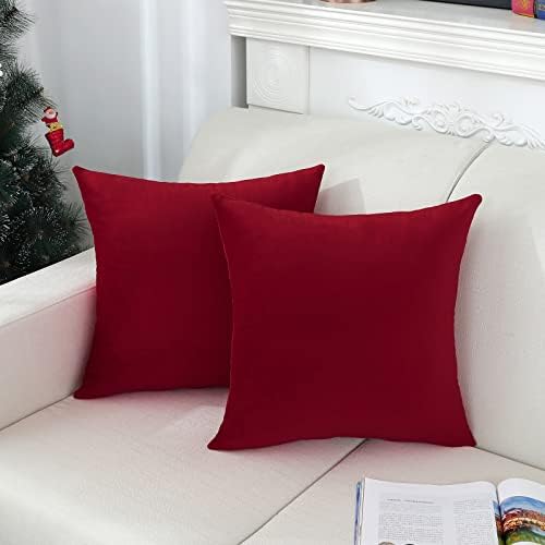 Jeneoo Comfy Soft Velvet Throw Pillow Cases for Sofa Couch, Decorative Solid Square Cushion Covers for Bedroom Car (Santa Red, 18 x 18 Inches, 2 Pieces)