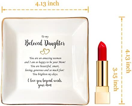 HOME SMILE Gifts for Daughter From Mom Ring Dish Jewelry Tray,Birthday Mother's Day　Gifts for Adult Daughter -I Love You Beyong Words,Your Mom