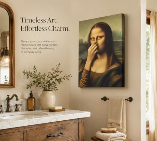CXKAWM Funny Mona Lisa holding nose Bathroom Canvas Wall Art 12X16in | Mona Lisa Bathroom Wall Decor Picture Humor Amusing Toilet Poster Print for Toilet Bathroom Home decoration