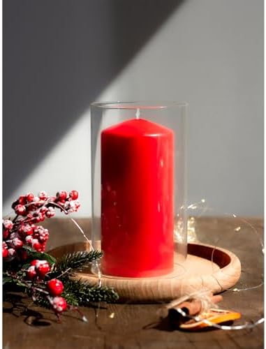 CANDWAX 3x6 Inch Red Pillar Candles Set of 3 - Unscented Christmas Pillars - 80-Hour Burn Time Self-Extinguishing Long Lasting Cone-Top Red Candles for Home Decor