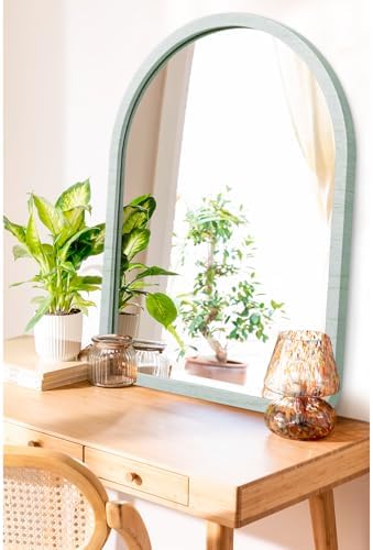 Large Arched Rustic Wood Mirror Decorative Wall Mirror with Frame Bedroom Living Room Bathroom Hanging Mirror 26"×18"