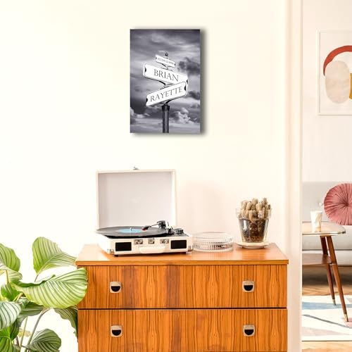 A&T ARTWORK Street Sign Black and White Canvas Prints Gift Your Names,the Date and romantic verses or write your own message Gift for Anniversary,Valentine's day,Wedding. 12X18 inches