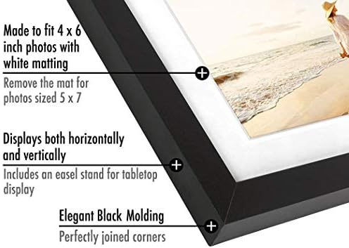 Americanflat 5x7 Picture Frame with Shatter-Resistant Glass - Set of 2 - Use as 4x6 Frame with Mat or Display 5x7 Photo Without Mat - Signature Collection - Picture Frames for Tabletop or Wall - Black
