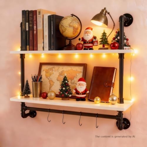ROGMARS White Floating Wall Shelves Industrial Pipe Shelving 30 Inch