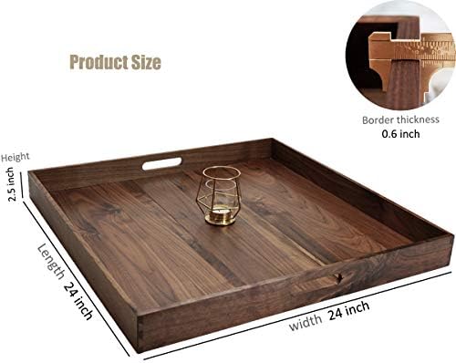 24"x 24" Extra Large Square Black Walnut Wood Ottoman Tray
