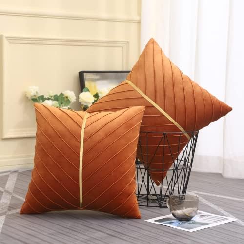 Velvet Throw Pillow Covers 26x26 Pack of 2 Gold Decor Burnt Orange