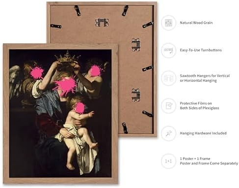 Poster Master Virgin and Child with Angels Print - Baroque Painting Poster - Altered & Pop Art - Trendy Gift for Men & Women - Wall Decor for Bedroom or Living Room - 16x20 Beige Framed