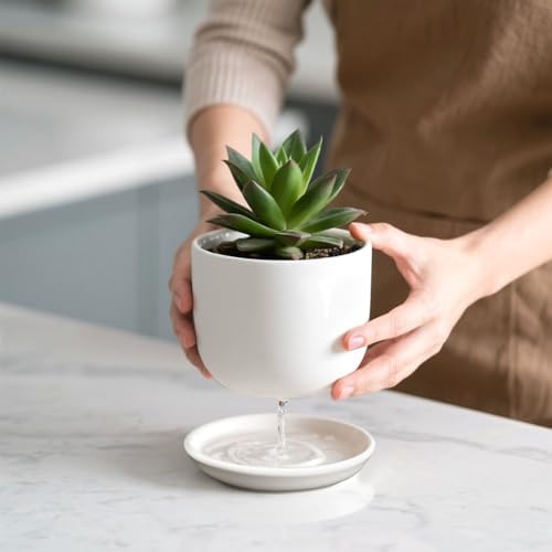 Ceramic Plant Pots,White 5.5 Inch Flower Pots for Plants,Ceramic Planter with Drainage Holes,Indoor Planter Pots with Saucer,Outdoor Garden Pots (White, 4 Pack)