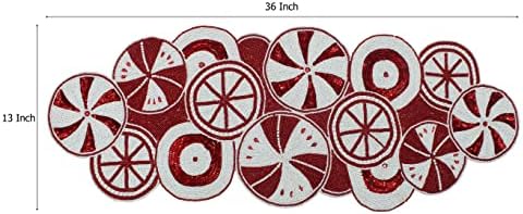 COTTON CRAFT Christmas Beaded Table Runner -13x36 inch Candy Cane Red