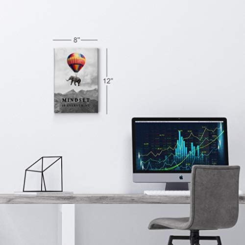 Smile Art Design Mindset is Everything Colorful Elephant Black and White View Motivational Wall Art Canvas Print Inspirational Entrepreneur Quote Office Living Room Decor Gift Ready to Hang 17x11