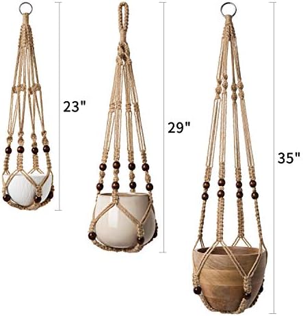 Mkono 3 Pack Macrame Plant Hangers Hanging Planters for Indoor Plants Brown