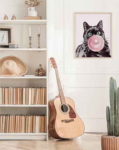 DREAM BIG PRINTABLES Cat Blowing Bubble Gum | Bombay Black Cat Art Print - 11x14 (Unframed) | Adorable Feline Decor for Cat Lovers