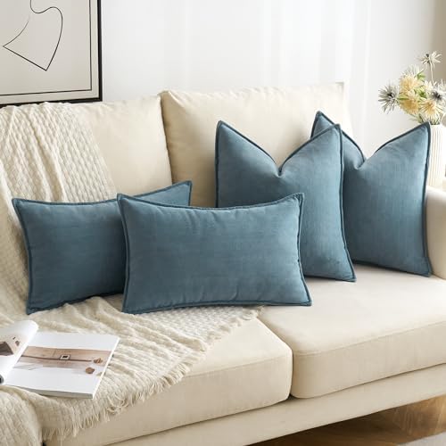 MIULEE Pack of 2 Dusty Blue Decorative Chenille Pillow Covers 20x20 Inch