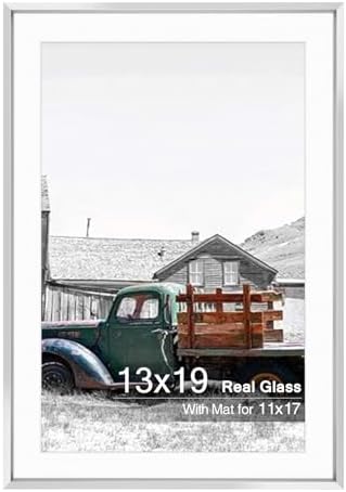 Golden State Art 13x19 Silver Aluminum Frame, Real Glass, Mat Fits 11x17