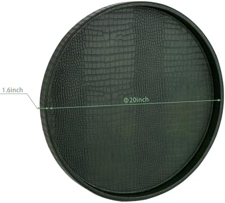 HofferRuffer Round Serving Tray 20'', Elegant Faux Leather Circle Ottoman Table Tray, Serve Tea Coffee Breakfast in Bedroom Living Room Kitchen(Green, 20")