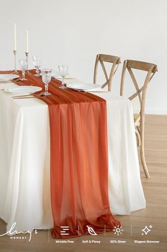 Ling's Moment 10Ft Burnt Orange Sheer Chiffon Table Runner