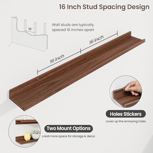 Axeman Picture Ledge Shelf, 48 Inch Walnut Floating Shelves Set of 3