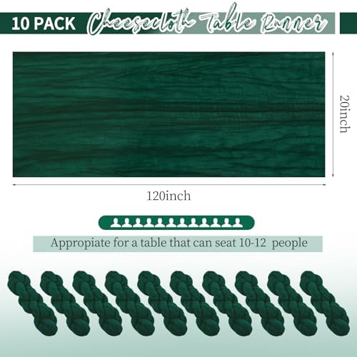 10 Pack Emerald Green Table Runner 10Ft Cheesecloth Table Runner Boho Gauze Table Runners Romantic Long Sheer Fabric Cheese Cloth Table Runners for Wedding Party Bridal Shower