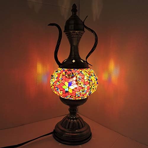 SILVERFEVER Handcrafted Mosaic Turkish Lamp Moroccan Glass Table Desk Bedside Light Bronze Base with E12 Bulb (Star of David Burgundy Aladin)
