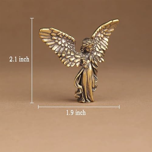 Copper Praying Baby Angel Figurine Statue Cute Memorial Wings Cherubs Sculpture Portable Mini Size Home Decorations Office Desk Decor Ornament Gift for Lover Kids Boy Girl Friends
