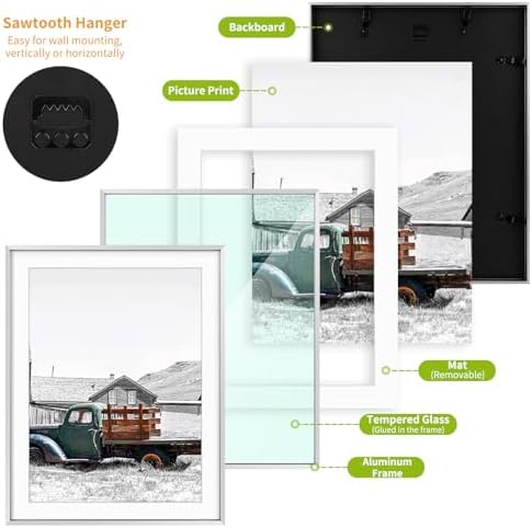 Golden State Art 14x18 Silver Aluminum Frame, Real Glass, Mat Fits 12x16