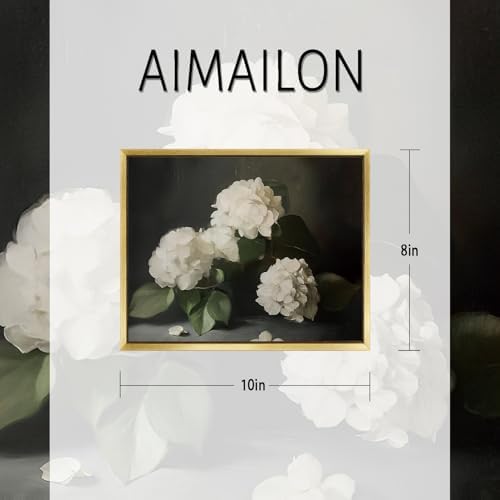 AIMAILON Gold Framed,White Hydrangea Blooming Retro Bohemian Style 8x10 | classic plant aesthetics, desktop decoration, easy to hang, versatile style