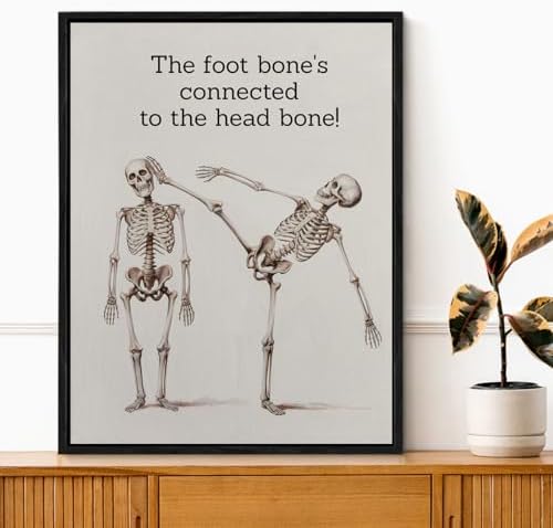 Vintage Anatomy Framed Wall Art Funny Skeleton Art Poster Wall Decor | Humorous Anatomy Print Painting Home Dorm Bedroom Decoration 11.5x15 Inches