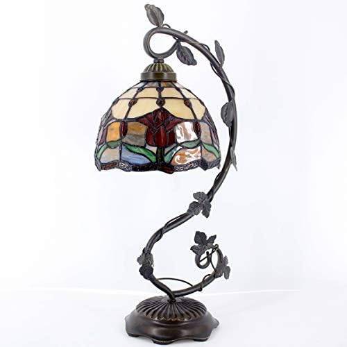 WERFACTORY Tiffany Lamp Red Stained Glass Tulip Table Reading Desk Light
