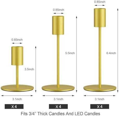 zeochyni Set of 12 Gold Taper Candle Holder Bulks for Wedding, Party Decor