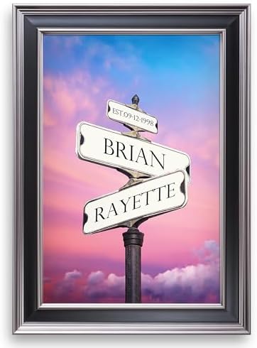 Street Sign Black and White Framed Arts Gift Your Names,the Date and romantic verses or write your own message Gift for Anniversary.With Different Frame Styles Framed Size:21 5/8X15 1/2 inches