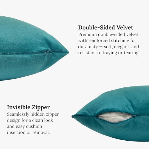 RELY+ Pack of 2 Throw Pillow Covers 18x18 Inch Velvet Soft Cozy Solid Decoration Gifts Pillow Covers Luxury Cushion Case for Sofa Couch Bedroom Living Room (Teal, 18 X 18)