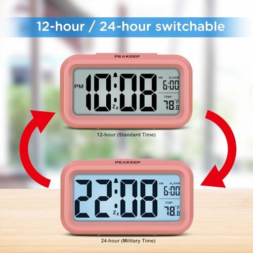 Peakeep Night Light Digital Alarm Clock Battery Operated Indoor Temperature