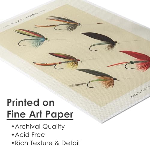 DREAM BIG PRINTABLES Vintage Fly Fishing Art Prints (Set of 4) - Unframed - 8x10 | Fishing Lure Wall Decor for Fisherman