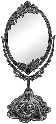 Hsiwto Vintage Double Side Makeup Mirror, Alloy Metal Table Makeup Desktop Mirror with 360 Degree Rotation Cosmetic Makeup Tool for Women Girls, Large Tin Color
