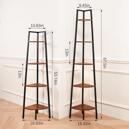 Yoobure 4-Tier Corner Shelf Stand- 54" Tall Corner Bookshelf with Metal Frame, Industrial Ladder Corner Shelves Display Shelf for Bedroom Living Room, Corner Bookcase Corner Plant Stand for Balcony