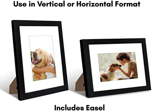 Americanflat 8x10 Picture Frame with Shatter-Resistant Glass - Set of 2 - Use as 5x7 Frame with Mat or Display 8x10 Photo Without Mat - Signature Collection - Photo Frames for Tabletop or Wall - Black