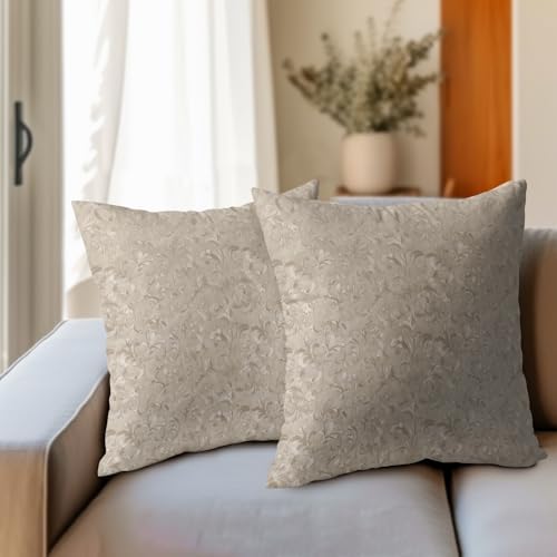 2 PCS Decorative Rustic Floral Throw Pillow Cover 16X16 Inch Pale Brown Block Print Farmhouse Cushion Covers Boho Fall Home Decor Neutral Accent Pillowcase for Living Room Chair Couch Outdoor